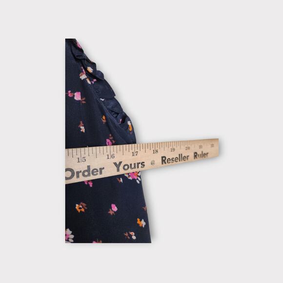 Rebecca Taylor Womens Mia Floral Silk Camisole Ruffle Trim Navy Blue 10 Romantic - Picture 7 of 10